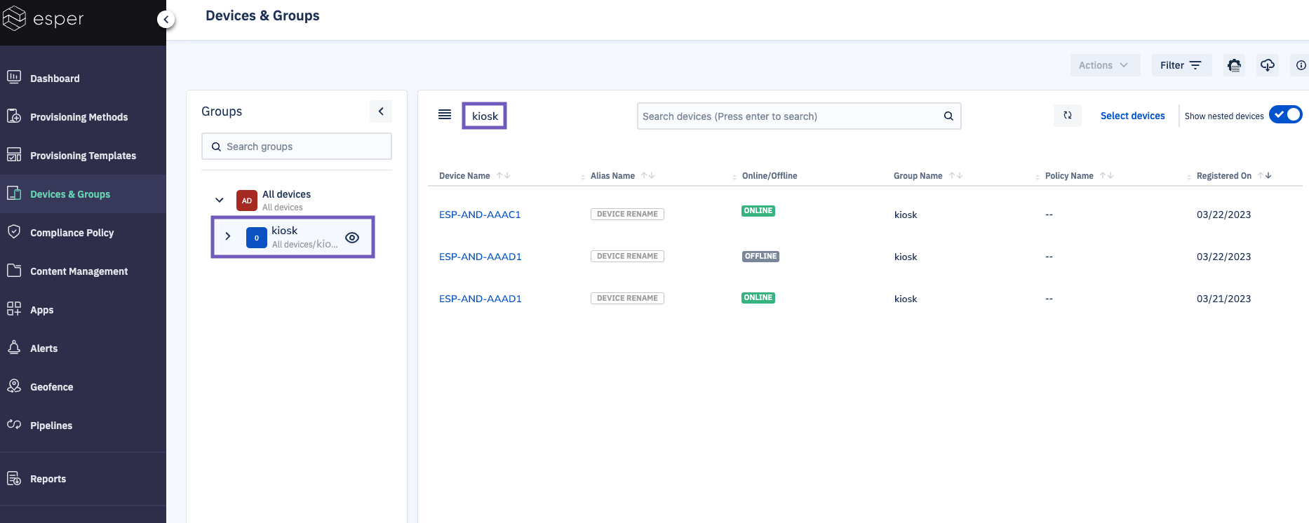 Introduction to Devices and Groups Esper Help