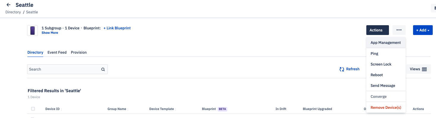 app management in devices and groups for blueprint
