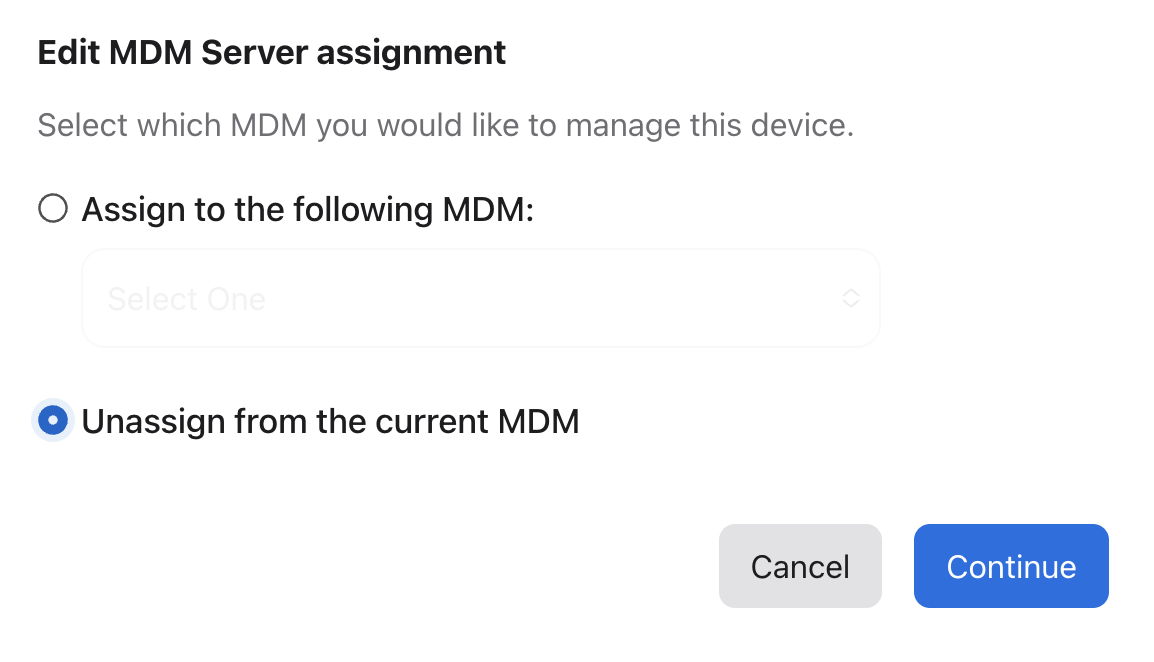 device being unassigned from mdm