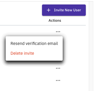 actions with ellipsis clicked. the optiosn are to resend the verification email or delete the invite.