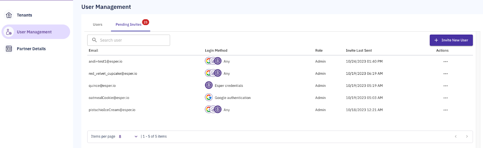 pending invites tab with pending inivitations