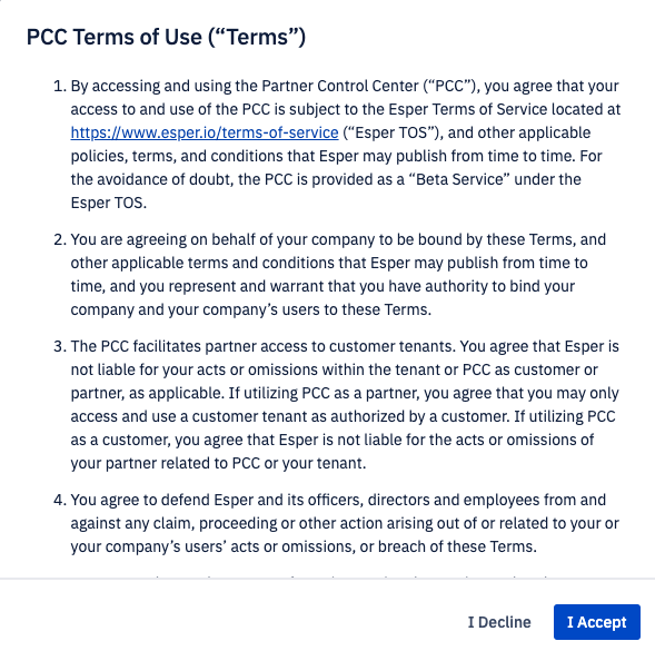 PCC terms of use form