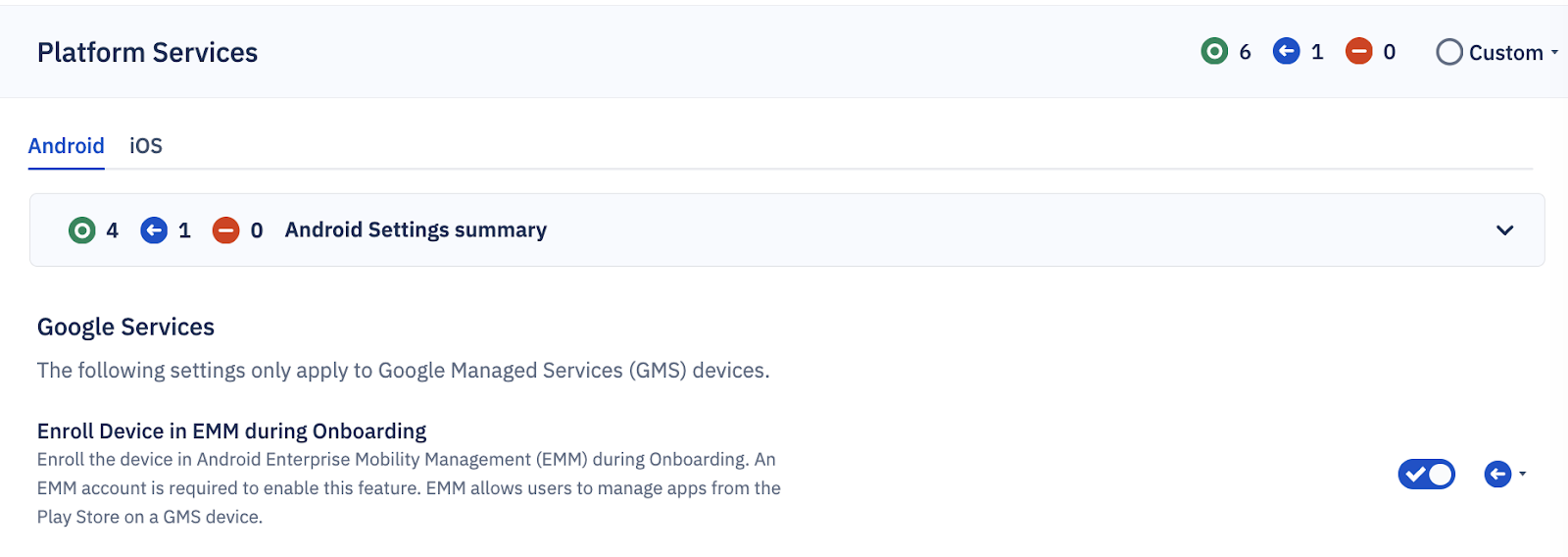 In the blueprint, EMM enrollment is set to Provision Only