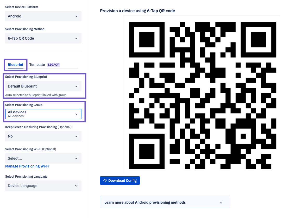 in provisoning screen with blueprint tab, select provisoiing blueprint and select provisioning group highlighted.png