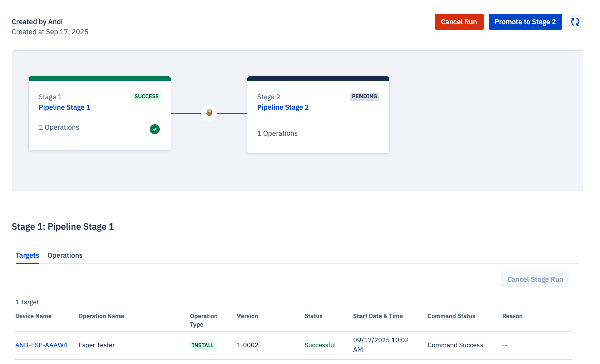 pipeline stage 1 completed with option to promote to stage 2 available. The run was a success. .png