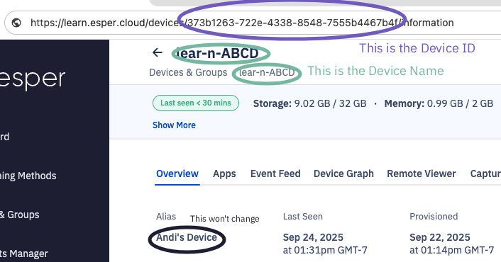 device id in url is circled, device name is circled, alias is circled with no change.png