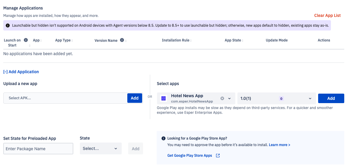 in a blueprint's manage application section, the hotel news app v1 is select..png