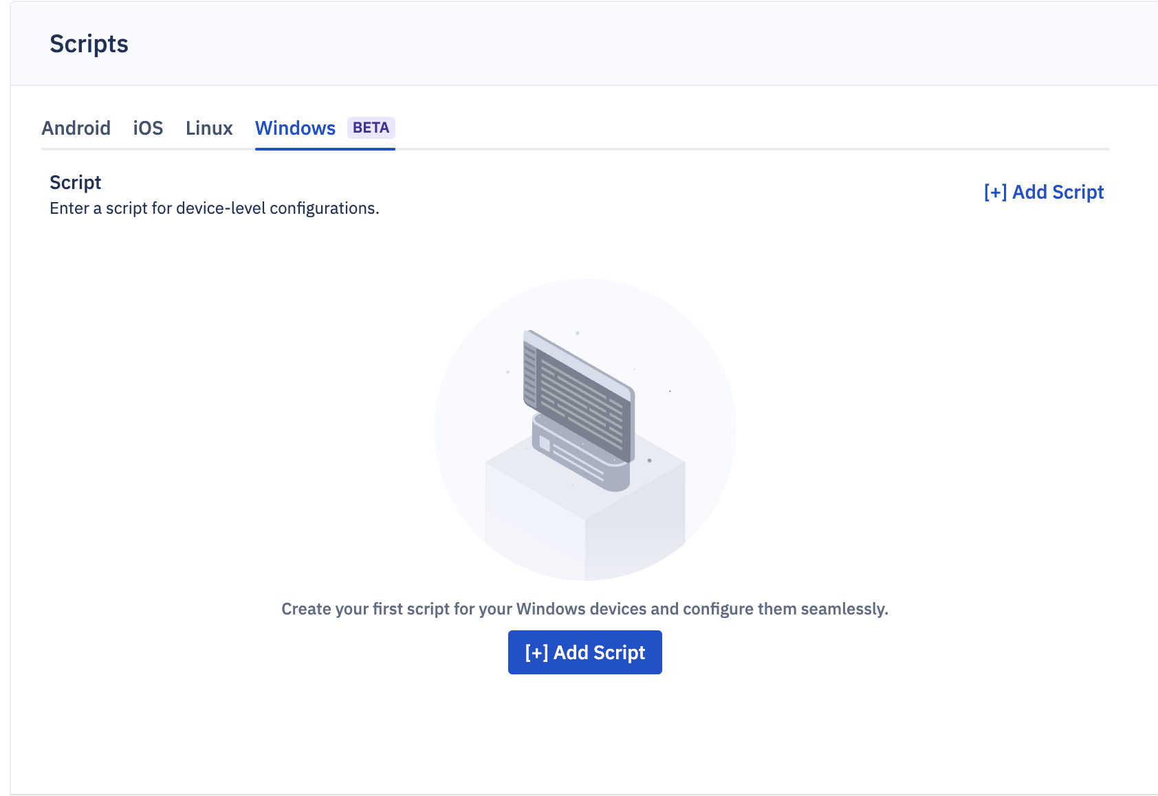 windows script execution with Add script button. 