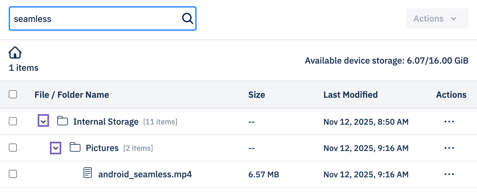 in a file manager session, the internal storage and pictures folders are opened via their caret buttons and the seamless file is searchable.png