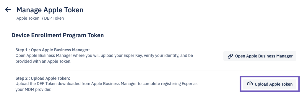 upload apple token highlgihted in the esper console.png
