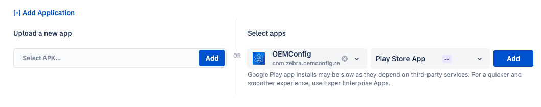 Blueprint Manager Apps & Configuration section with the OEMConfig app added to the blueprint.