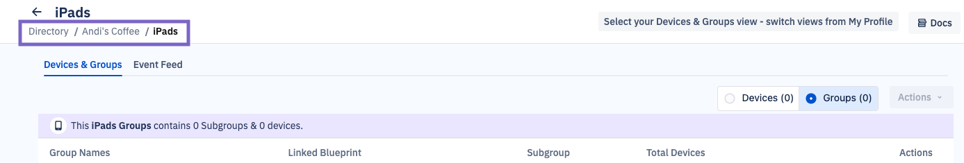The breadcrumb below the group name showing the directory of the group