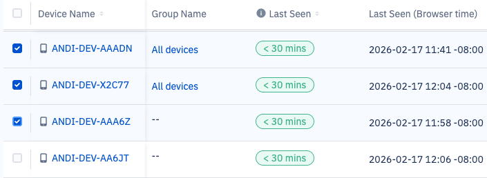 The Devices list with multiple devices selected using checkboxes.