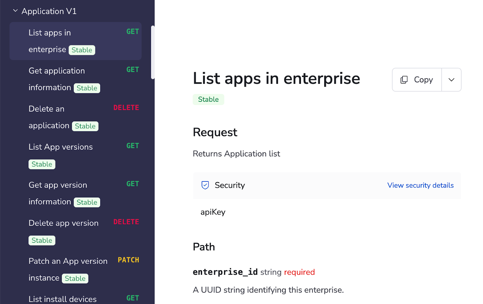 A screenshot of the API documentation showing the legacy labels