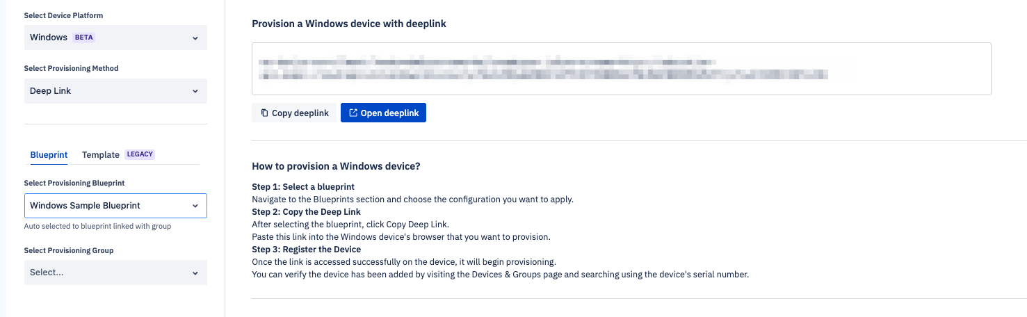windows provisioning screen with Windows and Deep link selected along with a blueprint.png