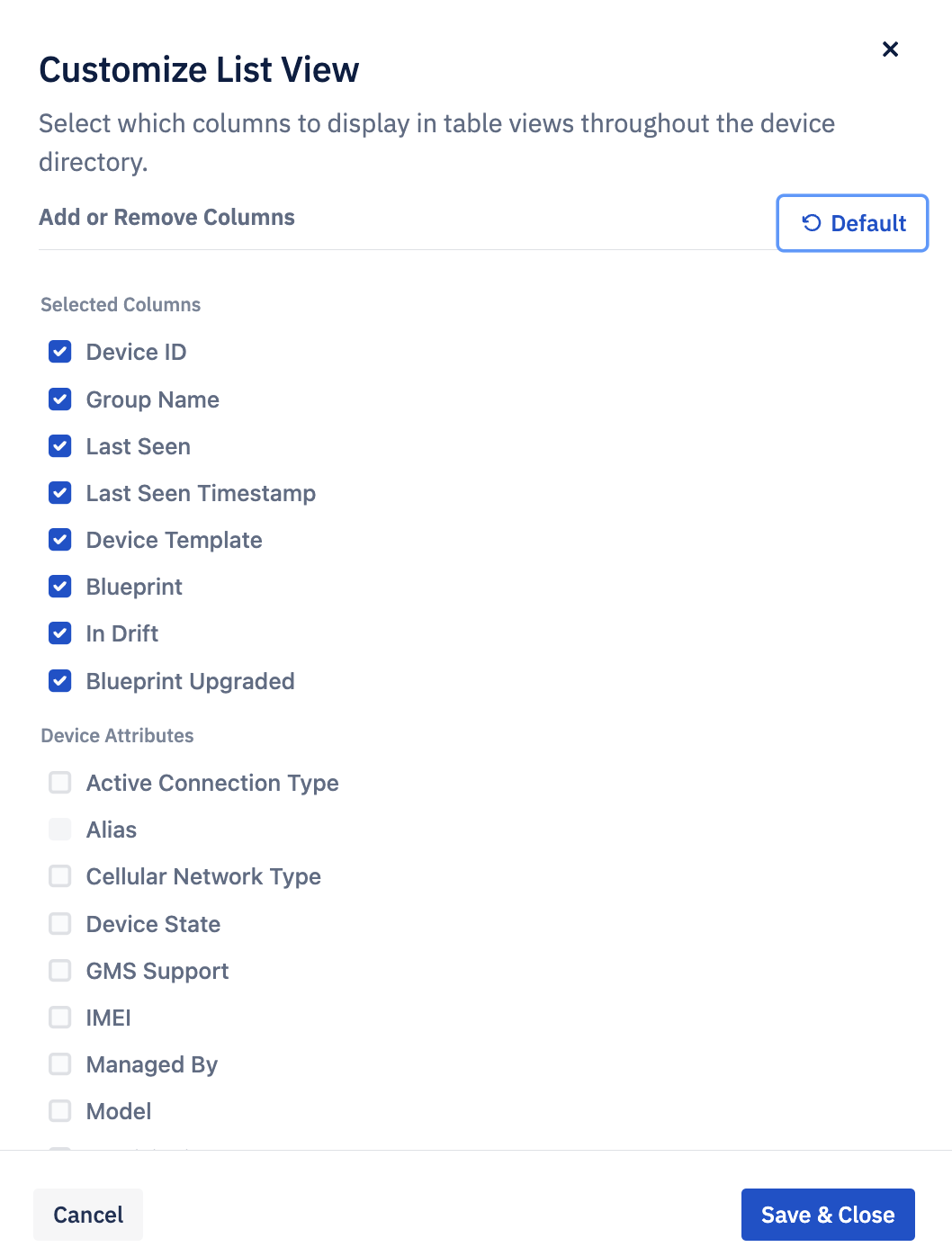 customized list view with required columns