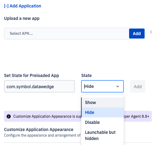 in the app and config section of a blueprint, with the com.symbol.datawedge state set to hide.png
