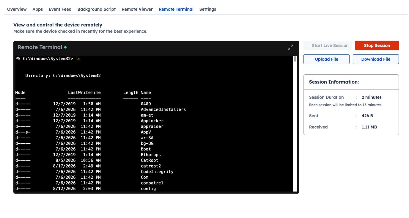 windows remote terminal session showing an ls command.png
