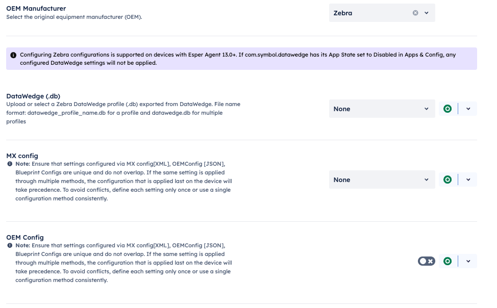 OEM shows Zebra with the following options, data wedge upload, mx config, and oem config.png