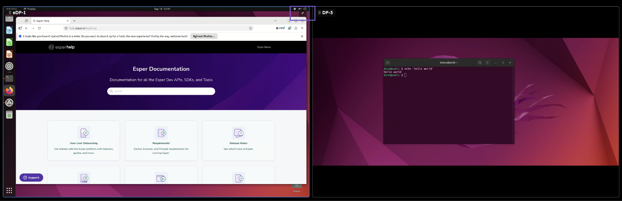 The enlarge button highlighted in the upper right corner of the first screen