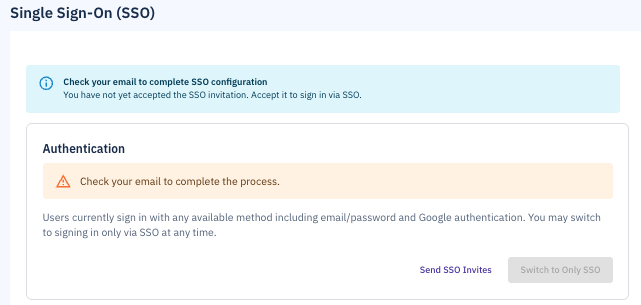 The check your email to complete the process message in the SSO section.png